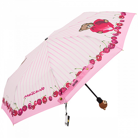 Зонт складной Moschino 8712-OCN Bears and cherries Pink  Женский Розовый Автомат, система Антиветер