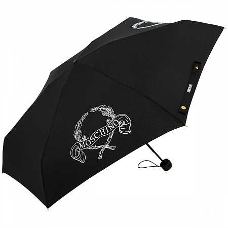 Зонт складной Moschino 8981-superminiA Laurel logo Black Женский Черный Механический