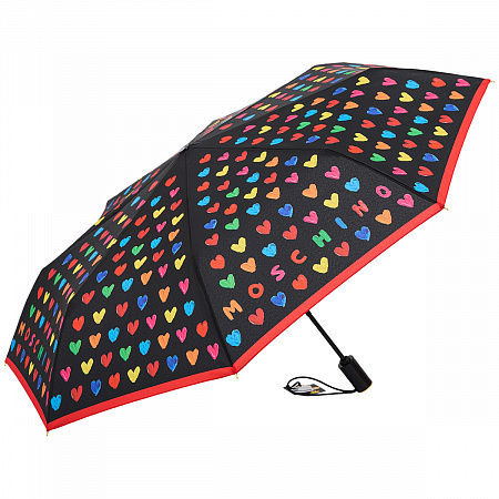 Зонт складной Moschino 8957-OCA Painted hearts Black Женский Черный, Разноцветный Автомат, система Антиветер