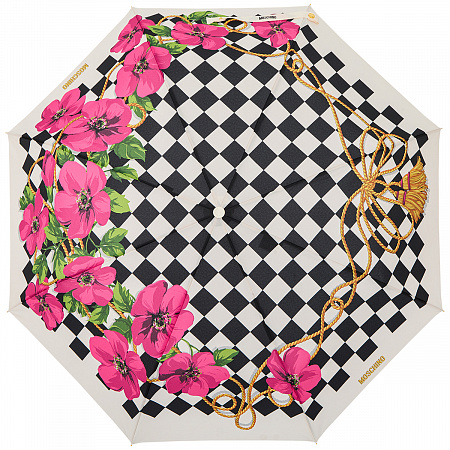 Зонт складной Moschino 8991-OCI Check and flowers Beige Женский Белый, Разноцветный Автомат, система Антиветер