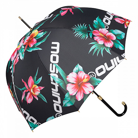 Зонт-трость Moschino 8923-63autoa Hibiscus Black Женский Черный, Разноцветный Полуавтомат