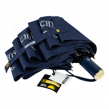Зонт складной Moschino 8981-OCF Laurel logo Blue Женский Синий Автомат, система Антиветер