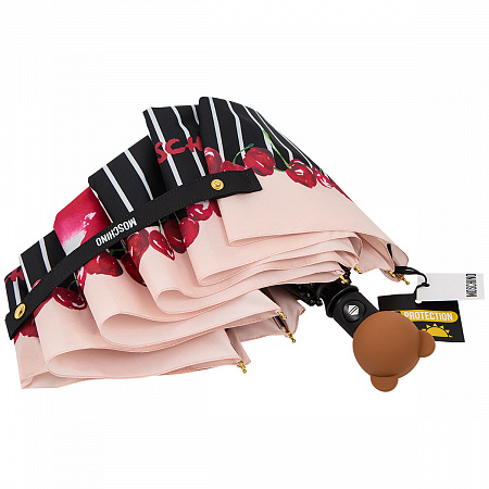 Зонт складной Moschino 8712-OCA Bears and cherries Black  Женский Черный Автомат, система Антиветер