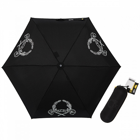Зонт складной Moschino 8981-superminiA Laurel logo Black Женский Черный Механический