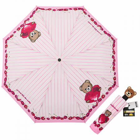 Зонт складной Moschino 8712-OCN Bears and cherries Pink  Женский Розовый Автомат, система Антиветер