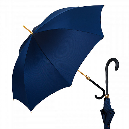 Зонт-трость Pasotti Uno Oxford Dark Blu Pelle Женский Синий Полуавтомат