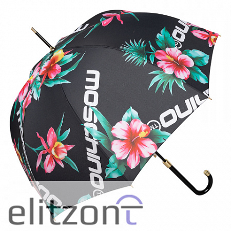 Зонт-трость Moschino 8923-63autoa Hibiscus Black Женский Черный, Разноцветный Полуавтомат