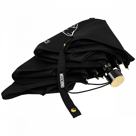 Зонт складной Moschino 8981-superminiA Laurel logo Black Женский Черный Механический