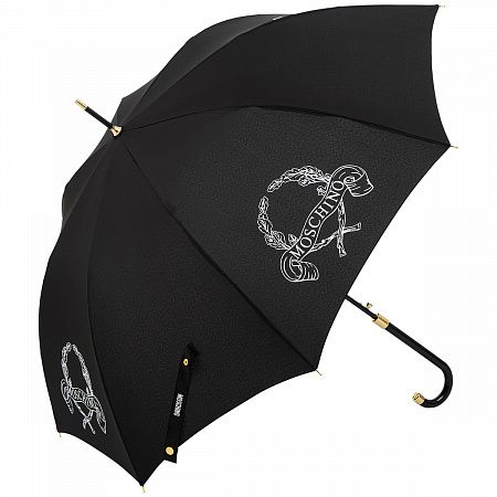 Зонт-трость Moschino 8981-63AUTOA Laurel logo Black Женский Черный Полуавтомат