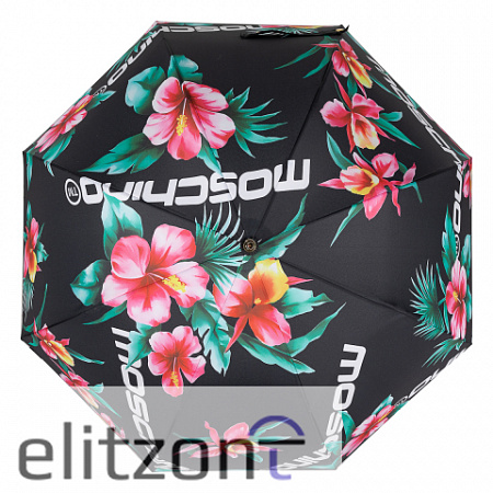 Зонт-трость Moschino 8923-63autoa Hibiscus Black Женский Черный, Разноцветный Полуавтомат