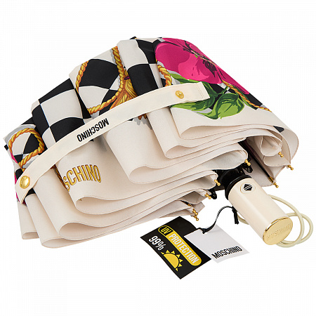 Зонт складной Moschino 8991-OCI Check and flowers Beige Женский Белый, Разноцветный Автомат, система Антиветер