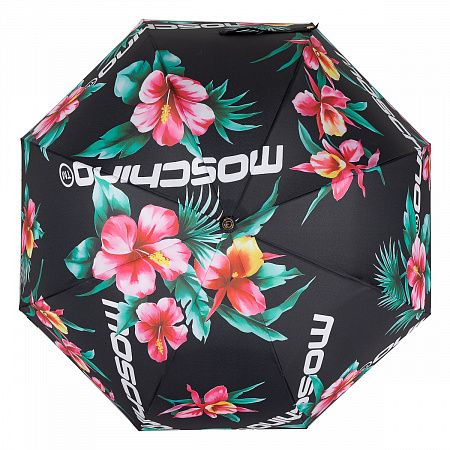 Зонт-трость Moschino 8923-63autoa Hibiscus Black Женский Черный, Разноцветный Полуавтомат