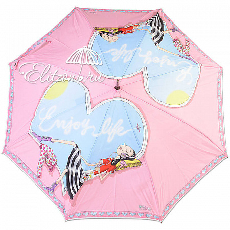 Зонт-трость Moschino 262-61AUTON Olivia enjoy life pink long Женский Розовый Полуавтомат