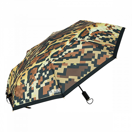 Зонт складной Moschino 8993-OCE Leo pixel Brown Женский Коричневый, Бежевый Автомат, система Антиветер