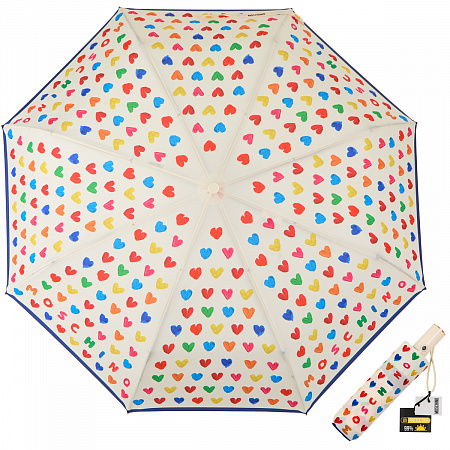 Зонт складной Moschino 8957-OCI Painted hearts Beige Женский Бежевый Автомат, система Антиветер