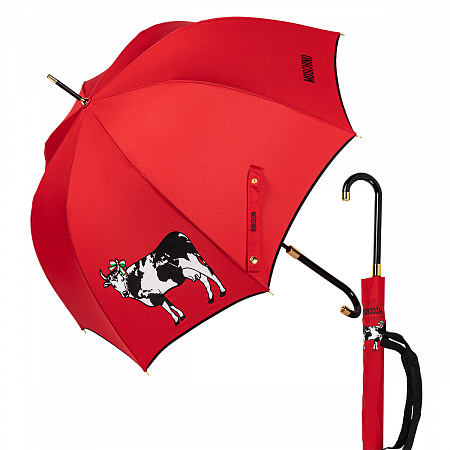 Зонт-трость Moschino 9060-63autoc Iconic cow Red Женский Красный Полуавтомат