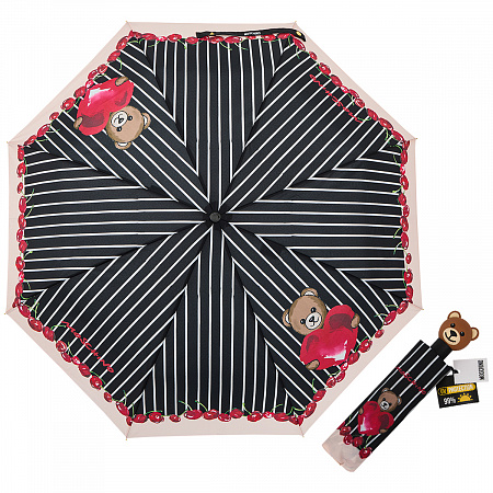 Зонт складной Moschino 8712-OCA Bears and cherries Black  Женский Черный Автомат, система Антиветер