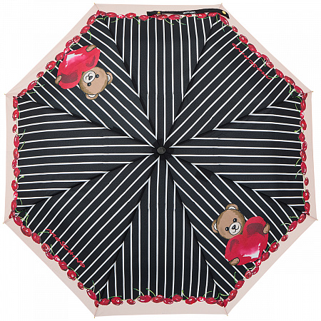 Зонт складной Moschino 8712-OCA Bears and cherries Black  Женский Черный Автомат, система Антиветер