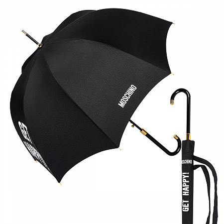 Зонт-трость Moschino 8967-63autoa Get happy Black Женский Черный Полуавтомат