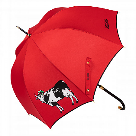 Зонт-трость Moschino 9060-63autoc Iconic cow Red Женский Красный Полуавтомат