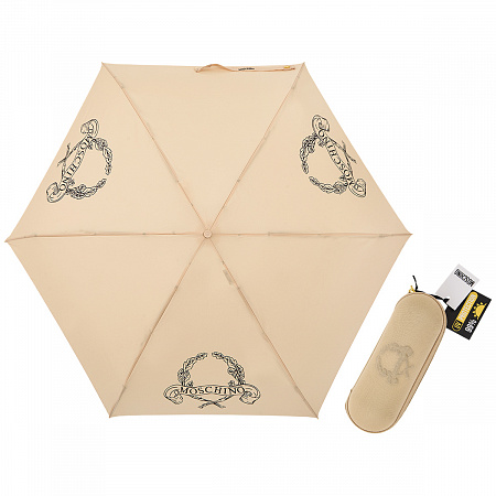 Зонт складной Moschino 8981-superminiD Laurel logo Beige Женский Бежевый Механический