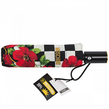 Зонт складной Moschino 8991-OCA Check and flowers Black Женский Черный, Разноцветный Автомат, система Антиветер
