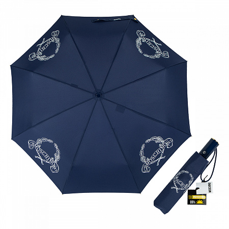 Зонт складной Moschino 8981-OCF Laurel logo Blue Женский Синий Автомат, система Антиветер