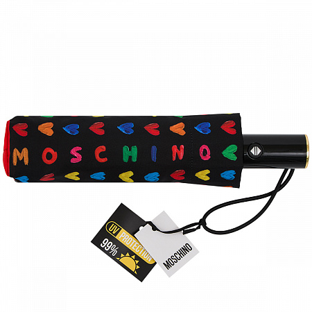 Зонт складной Moschino 8957-OCA Painted hearts Black Женский Черный, Разноцветный Автомат, система Антиветер