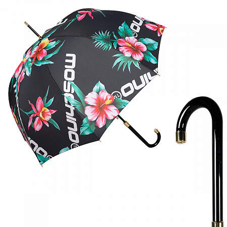 Зонт-трость Moschino 8923-63autoa Hibiscus Black Женский Черный, Разноцветный Полуавтомат