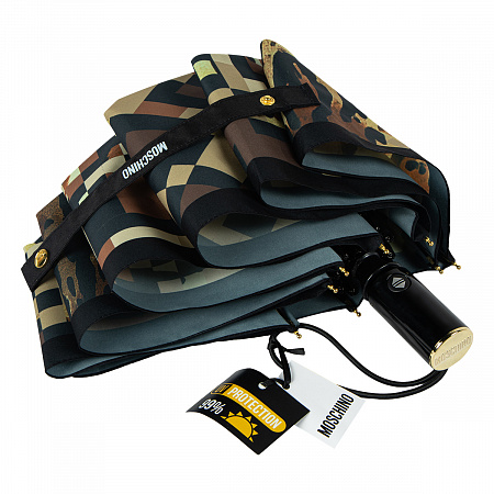 Зонт складной Moschino 8993-OCE Leo pixel Brown Женский Коричневый, Бежевый Автомат, система Антиветер