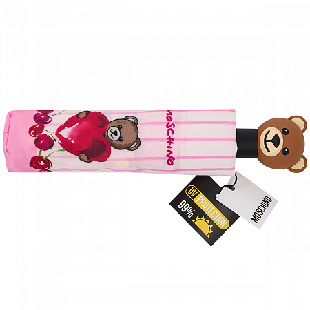 Зонт складной Moschino 8712-OCN Bears and cherries Pink  Женский Розовый Автомат, система Антиветер