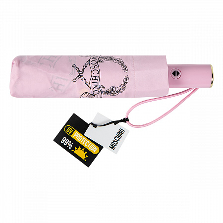 Зонт складной Moschino 8981-OCN Laurel logo Pink Женский Розовый Автомат, система Антиветер