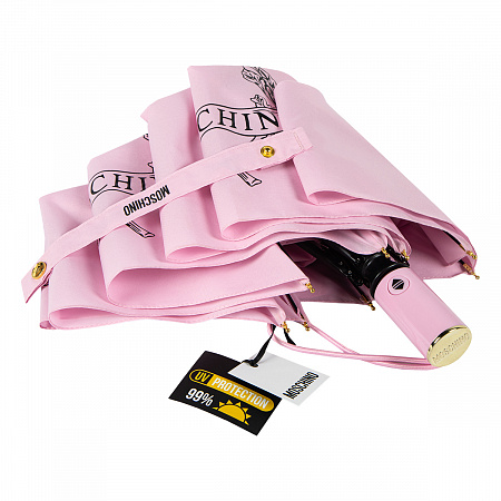 Зонт складной Moschino 8981-OCN Laurel logo Pink Женский Розовый Автомат, система Антиветер