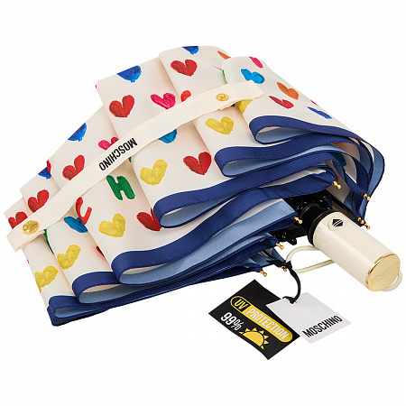 Зонт складной Moschino 8957-OCI Painted hearts Beige Женский Бежевый Автомат, система Антиветер
