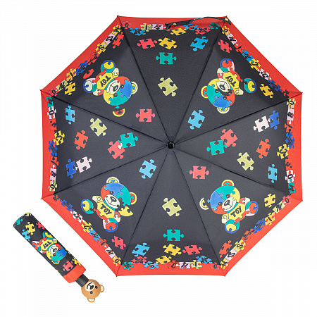 Зонт складной Moschino 8057-OCA Puzzle bears Black Женский Черный, Разноцветный Полный автомат