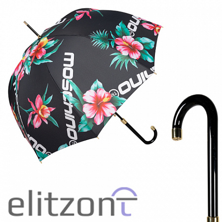 Зонт-трость Moschino 8923-63autoa Hibiscus Black Женский Черный, Разноцветный Полуавтомат