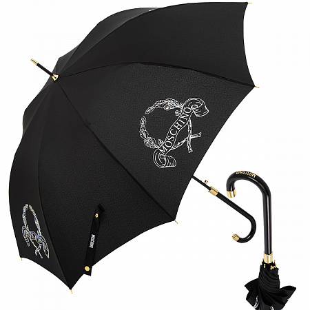 Зонт-трость Moschino 8981-63AUTOA Laurel logo Black Женский Черный Полуавтомат