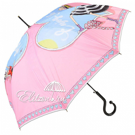 Зонт-трость Moschino 262-61AUTON Olivia enjoy life pink long Женский Розовый Полуавтомат