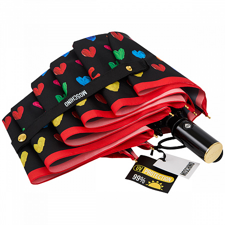 Зонт складной Moschino 8957-OCA Painted hearts Black Женский Черный, Разноцветный Автомат, система Антиветер