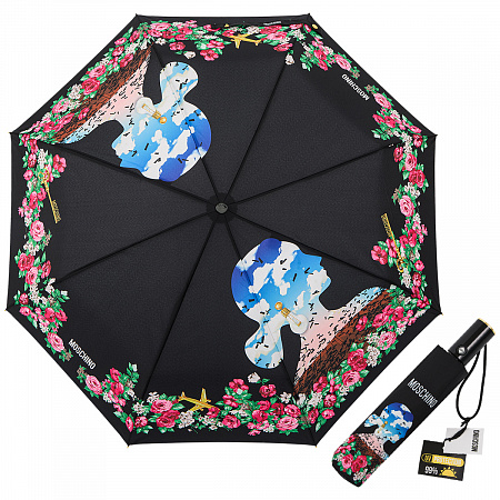 Зонт складной Moschino 9250-OCA Silhouette Black Женский Черный, Разноцветный Автомат, система Антиветер