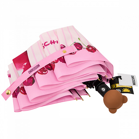 Зонт складной Moschino 8712-OCN Bears and cherries Pink  Женский Розовый Автомат, система Антиветер
