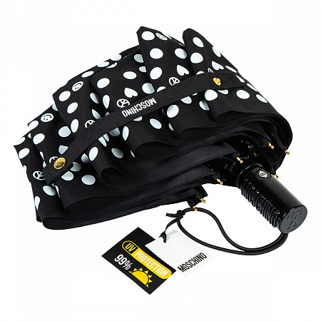 Зонт складной Moschino 8939-OCA Pois Black Женский Черный, Белый Автомат, система Антиветер